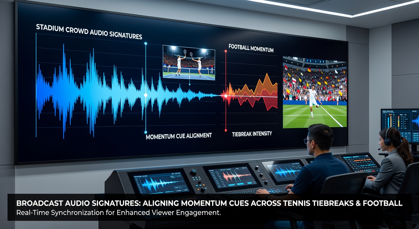 Audio waveform comparison showing momentum cue alignment in tennis and football broadcasts