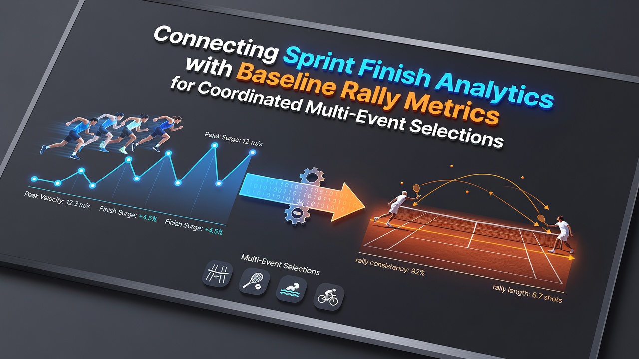 Sprint finish analytics dashboard showing speed curves overlaid with tennis rally heat maps
