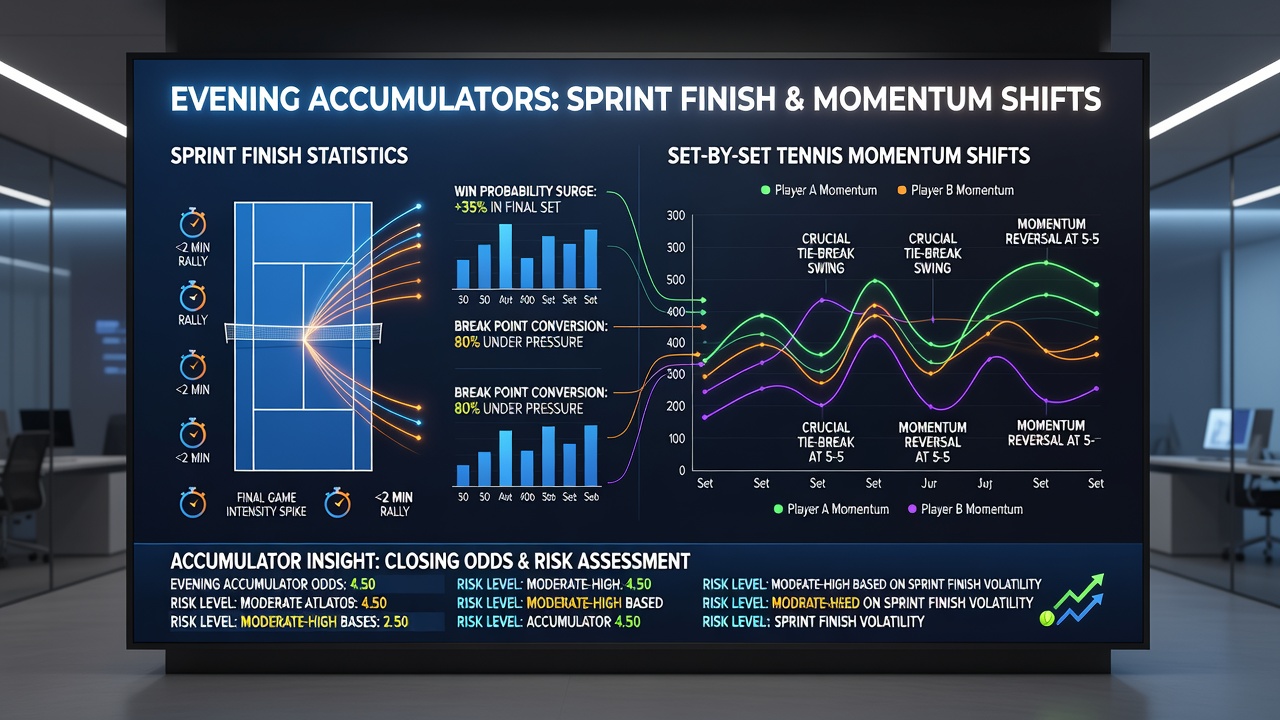 Data visualization linking tennis momentum shifts to horse racing sprint finishes in accumulator strategies