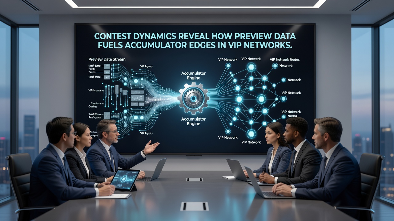 Network dashboard showing accumulator preview analytics and edge indicators for VIP contest participants