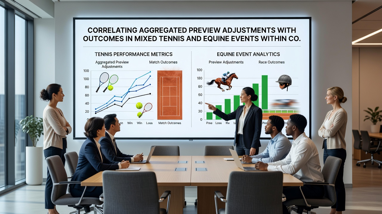 Charts displaying correlation metrics between adjusted previews and results in combined tennis and equine tipster contests