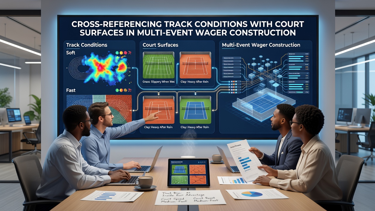 Horse racing track conditions and tennis court surfaces side by side for betting analysis