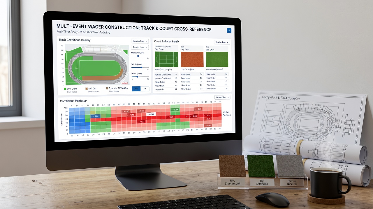 Data charts showing cross-referenced track and court conditions for wager planning