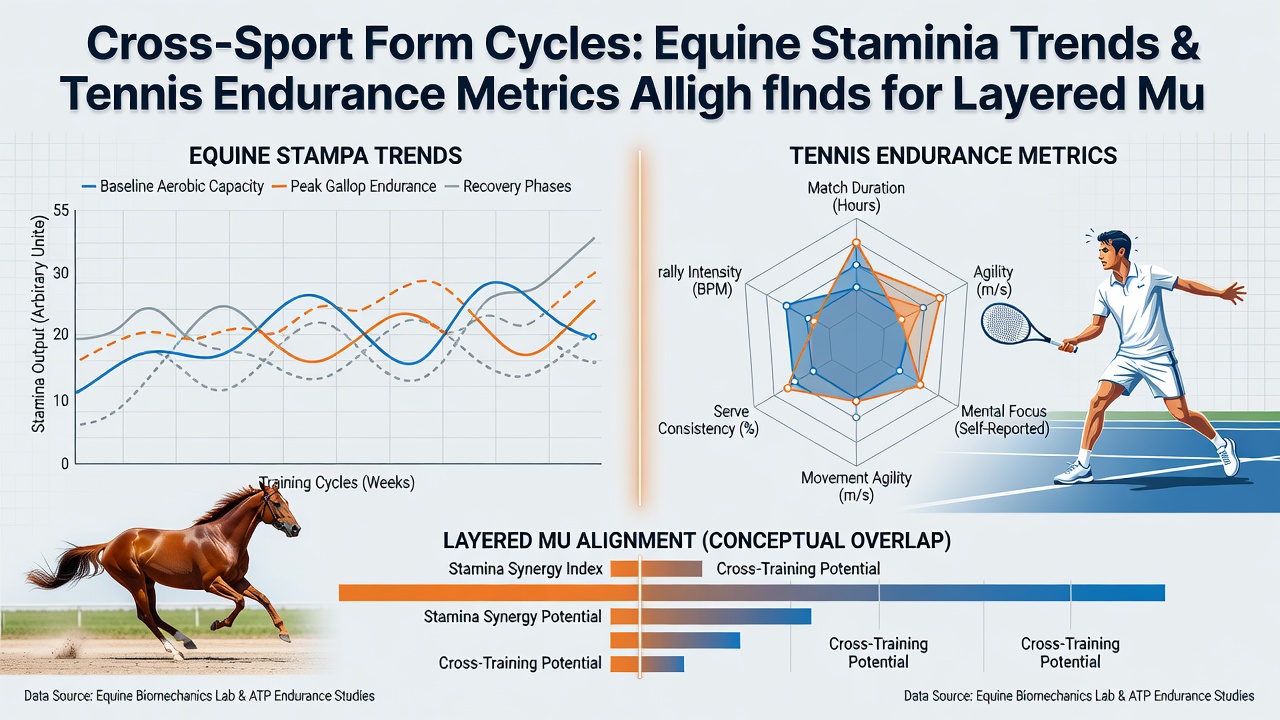 Comparison chart of horse racing form cycles and tennis player endurance statistics during overlapping competition periods