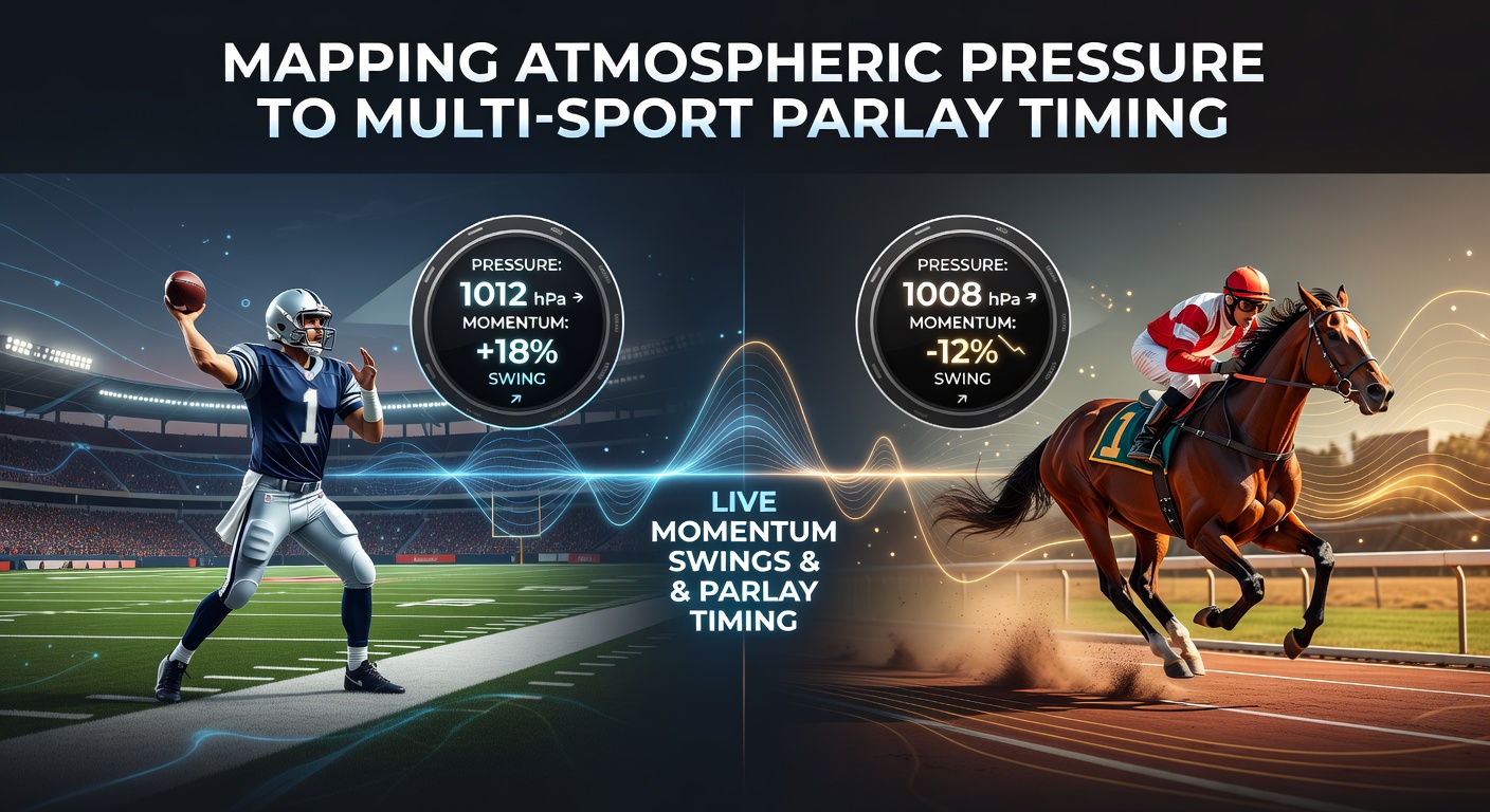 Atmospheric pressure data visualization overlaid on football pitch and horse racing track showing momentum indicators