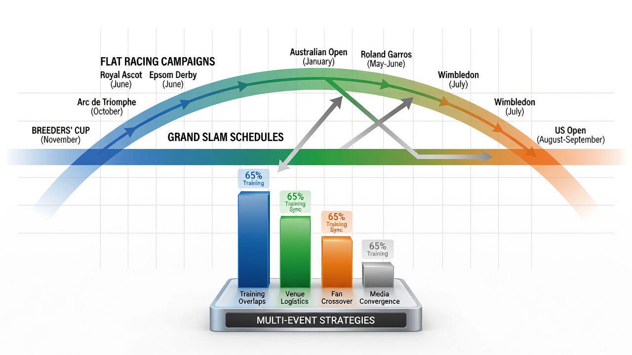 Bettors reviewing schedules where flat racing meets tennis Grand Slams