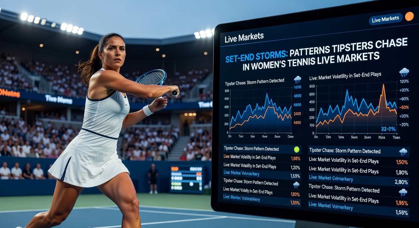A tense women's tennis match on clay court showing a player serving at set point during a crucial tiebreak, with the crowd blurred in the background highlighting the high-stakes atmosphere of live betting moments