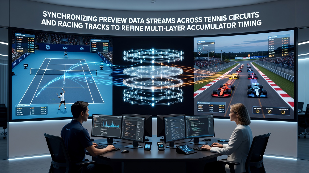 Visualization of synchronized preview data streams linking tennis match analytics with racing track metrics