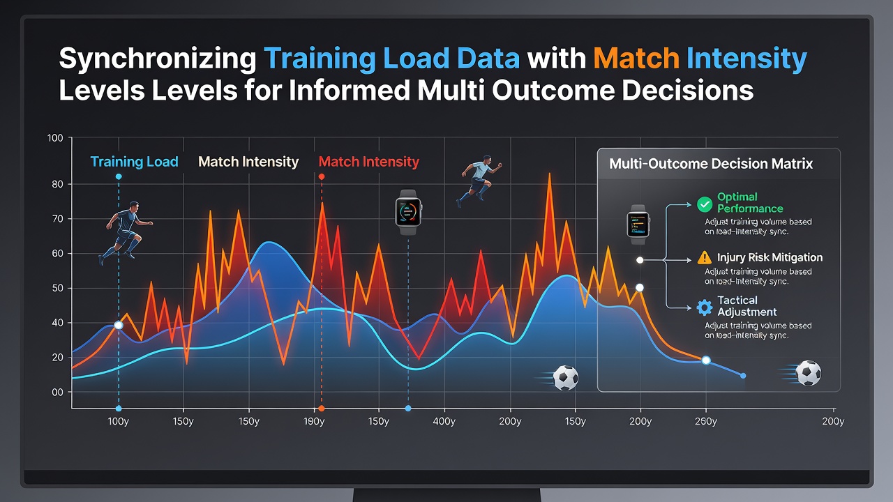 Performance analysts examining synchronized workload charts comparing training sessions to live match intensities