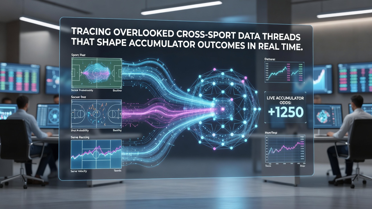 Visualization of cross-sport data threads linking football tennis and horse racing metrics for accumulator tracking